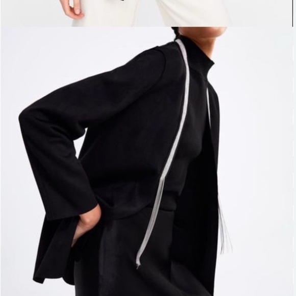 Zara Faux Suede Elegant Black Women's Jacket with beaded detail - Picture 2 of 9